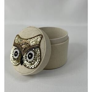 Owl Round Jewelry Holder NEW Sequins Beads Cloth Box Decoration